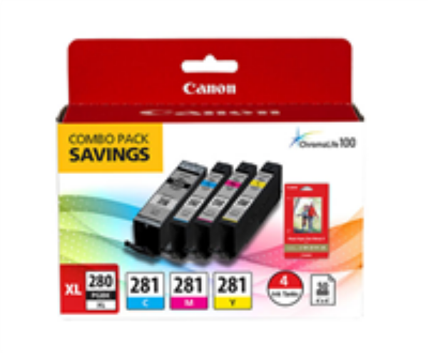 Canon PGI 280 XL / CLI 281 Combo Ink Pack with Glossy Photo Paper (50 sheets, 4"x6")   2021C006