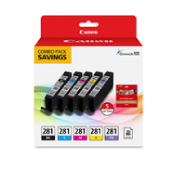 Canon CLI 281 Combo Ink Pack with Glossy Photo Paper (20 sheets, 5"x5")   2091C006