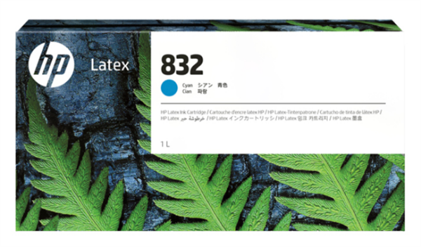 HP 832 1-Liter Cyan Ink Cartridge for Latex 630, 630 W, 700, 700 W, 730, 730 W - 4UV76A