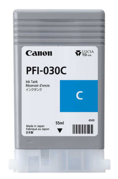 Canon PFI-030C - 55ml Pigment Cyan Ink for imagePROGRAF TA-20, TA-30, TM-240, TM-340, TM-500, TM-600 - 3490C001AA