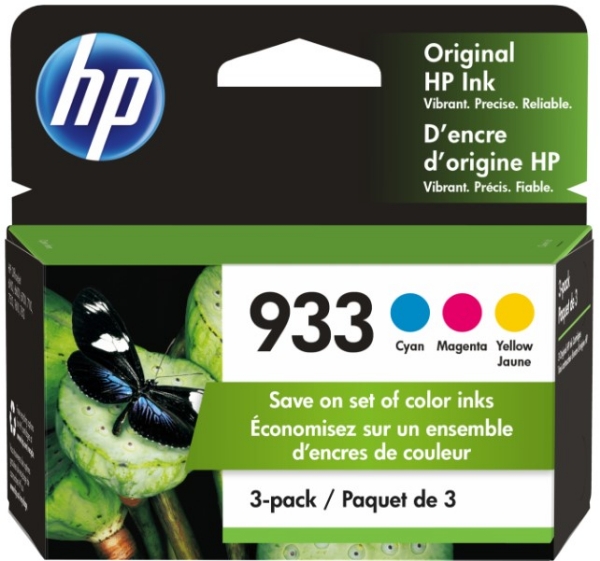 HP 933 3-pack Cyan/Magenta/Yellow Original Ink Cartridges - N9H56FN		