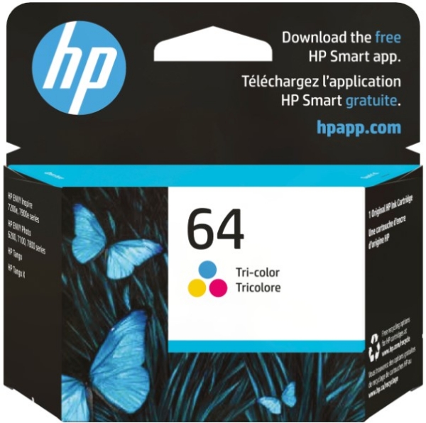 HP 64 Tri-Color Original Ink Cartridge - N9J89AN		