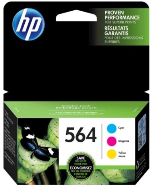 HP 564 3-pack Cyan/Magenta/Yellow Original Ink Cartridges - N9H57FN		