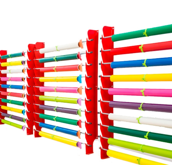 PLASTGrommet Wall Rack - Including media poles - 10 rolls - 64"
