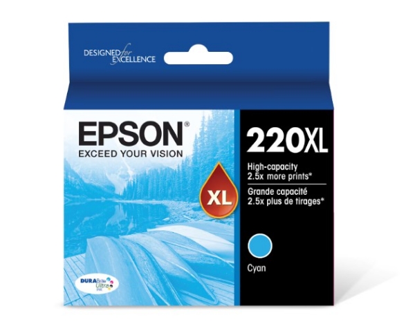 Epson 220XL DURABrite Ultra High Capacity Cyan Ink Cartridge for WorkForce WF-2630, WF-2650, WF-2660, WF-2750, WF-2760 and Expression Home XP-320, XP-420, XP-424 - T220XL220-S