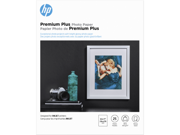 HP Premium Plus Glossy Photo Paper 8.5x11 - 25 Sheets