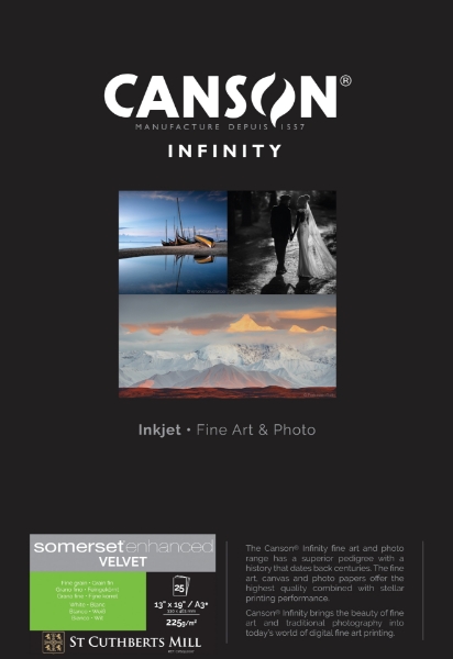 Canson Infinity Somerset Enhanced Velvet White 225gsm Matte 13"x19" - 25 Sheets