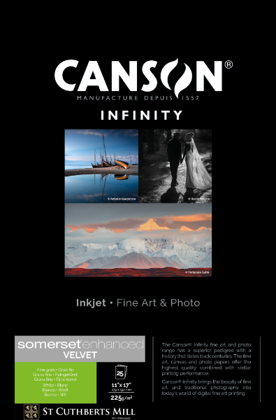 Canson Infinity Somerset Enhanced Velvet White 225gsm Matte 11"x17" - 25 Sheets