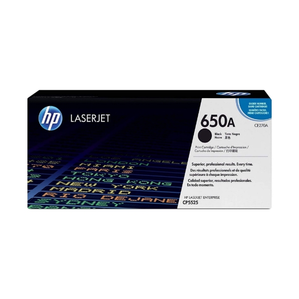 HP 650A Black Original LaserJet Toner Cartridge for CP5525, M750 - CE270A