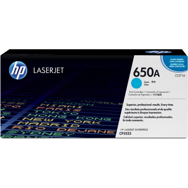 HP 650A Cyan Original LaserJet Toner Cartridge for CP5525, M750 - CE271A