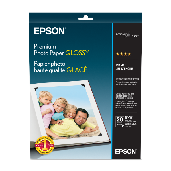 EPSON Premium Photo Paper Glossy Borderless 252gsm 8"x10" - 20 Sheets