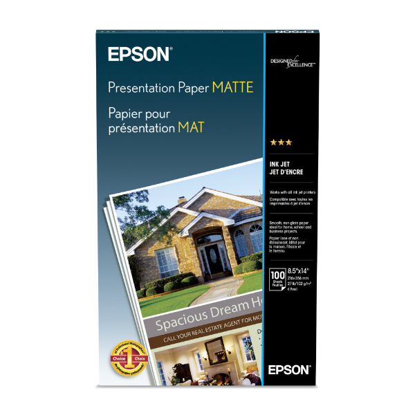 EPSON Presentation Paper Matte 8.5"x14" 100 Sheets