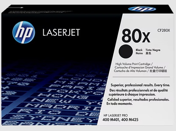 HP 80X High Yield Black Original LaserJet Toner Cartridge for LaserJet Pro 400 M401, 400 M425 - CF280X