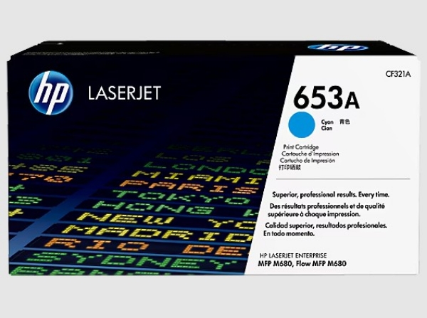 HP 653A Cyan Original LaserJet Toner Cartridge for MFP M680, Flow MFP M680 - CF321A